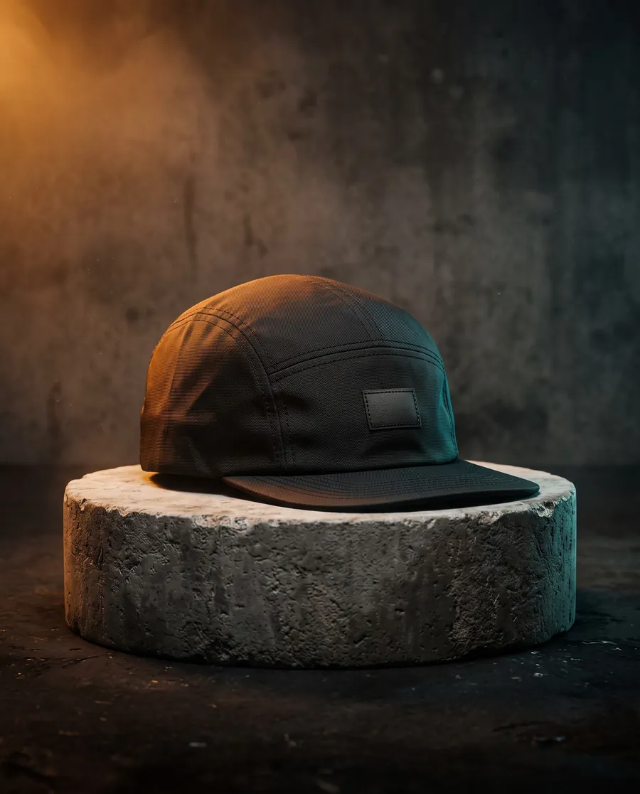 Boné 5-panel preto de aba reta