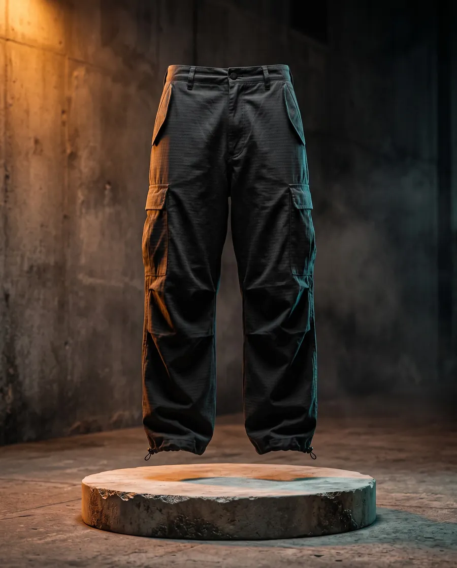 Calça cargo preta de perna larga